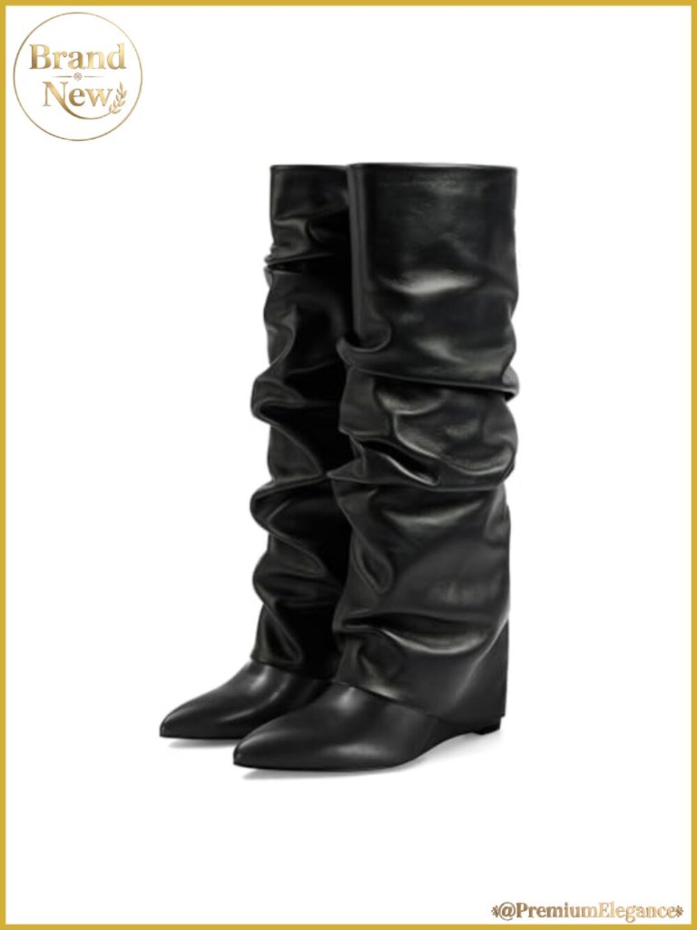 Women's Fold Over Knee High Boots Wedge Heel Pull-On Pointed Toe Wide Calf Tall